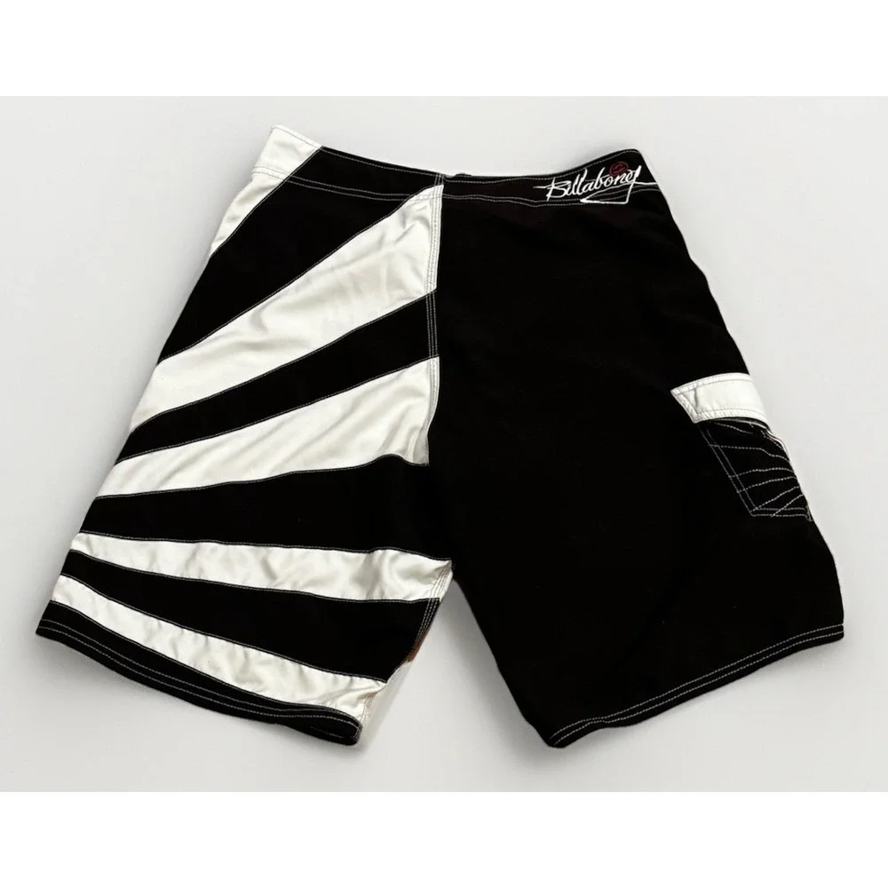 Vintage Billabong Andy Irons Rising Sun Board Shorts Black White 34 OG 90s Y2K